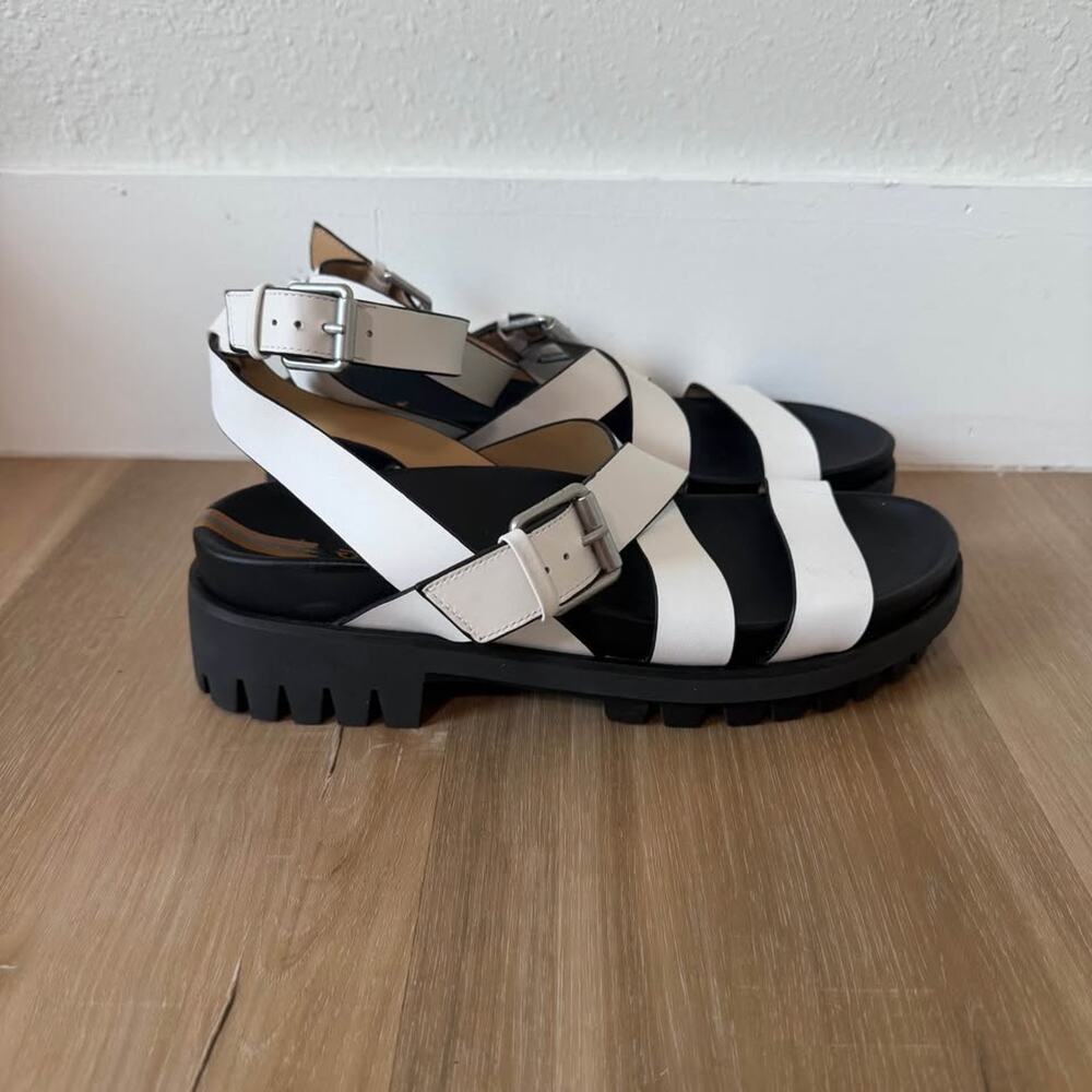 Sam Edelman Eleanora White Leather Ankle Strap Chunky Sandal Women’s Size 9.5